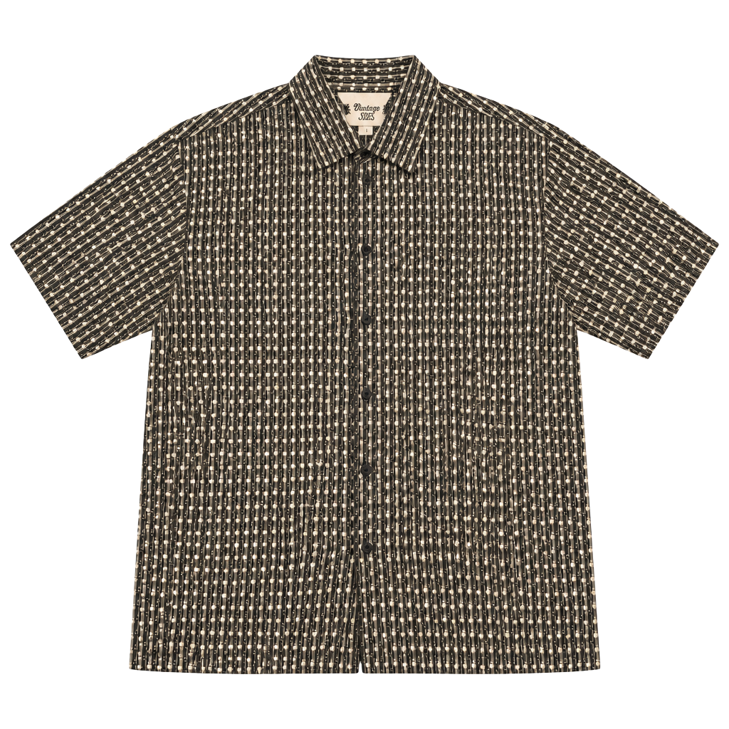 Vintage Silk Short Sleeve Button Up Shirt Size XL Black Geometric Print 1