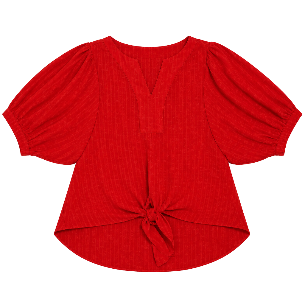 Rose + Olive Blouse Size S Red Textured Top 1