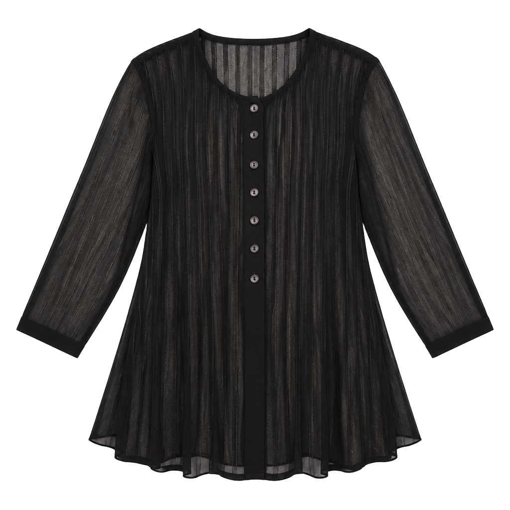 April Cornell Blouse Size XS Black Sheer Button Down Long Sleeve 1
