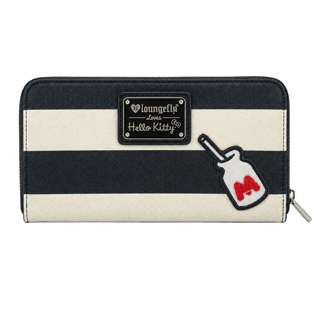 Loungefly Hello Kitty Striped Zip Around Wallet Black White 1