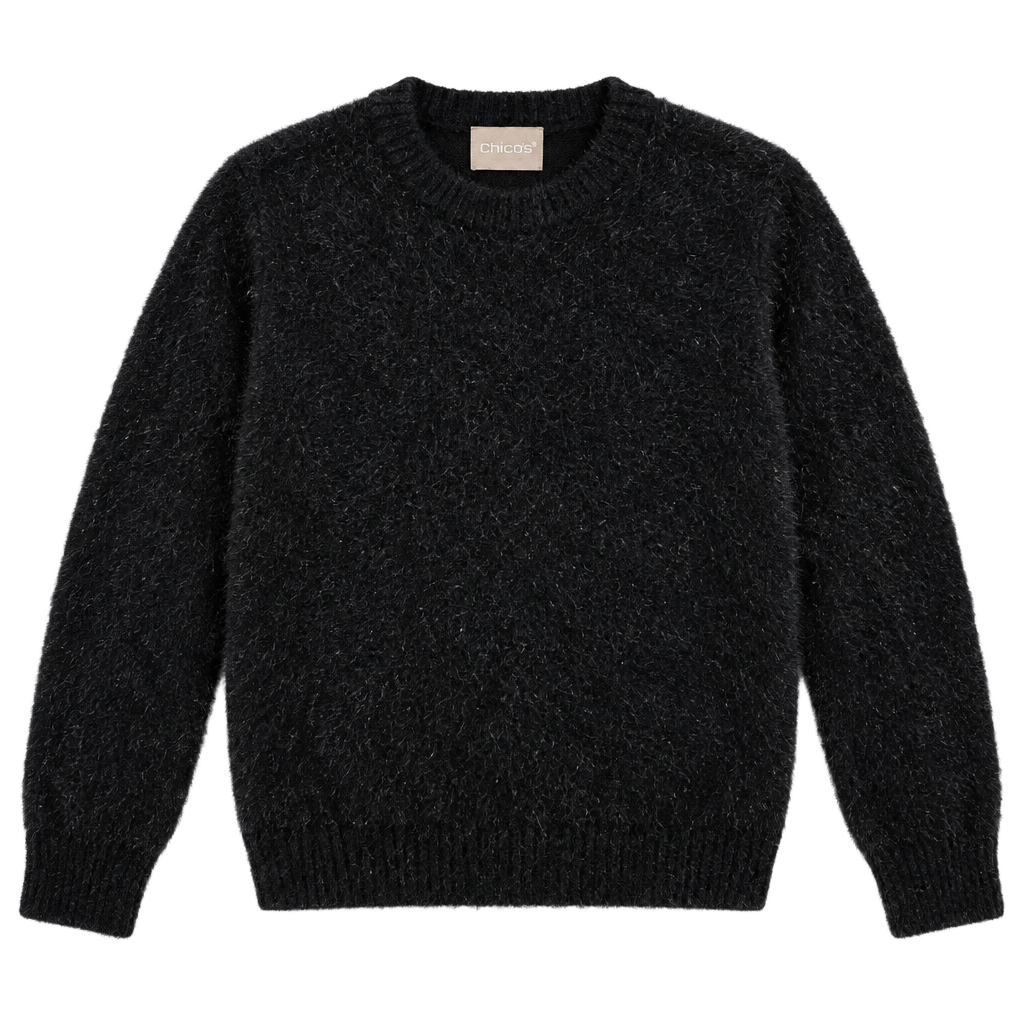 Chico's Turtleneck Sweater Size 2 Black Metallic Fuzzy Eyelash 1