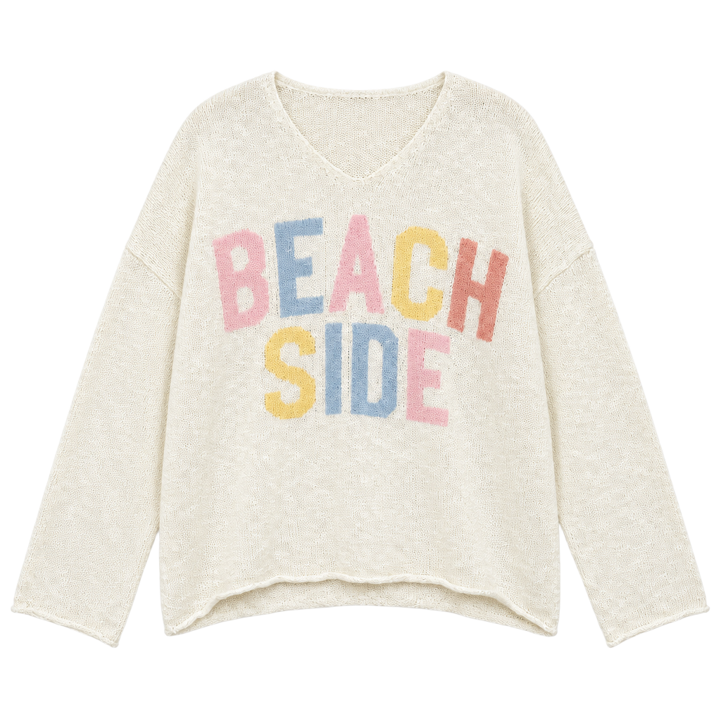 Gilli V Neck Beach Side Sweater Size M White Knit Pullover 1