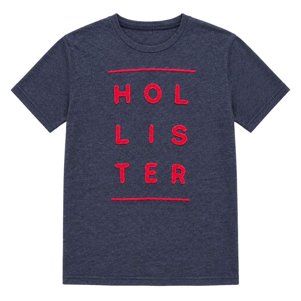 Hollister Graphic T-Shirt Size L Blue Red Embroidered Logo 1