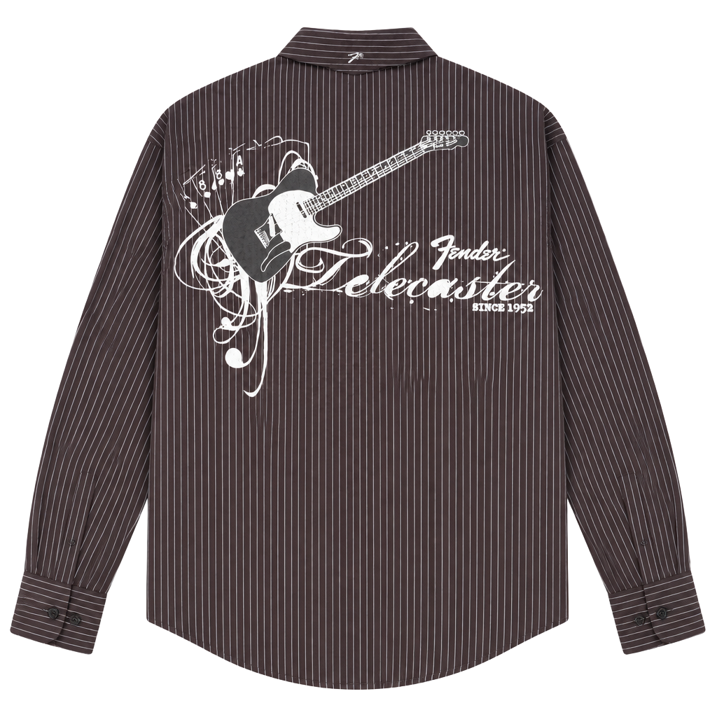 Fender Telecaster Graphic Striped Button Down Brown Shirt 1
