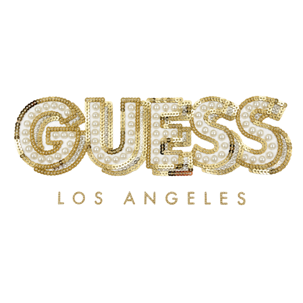 Guess Los Angeles Sequin Pearl Logo T-Shirt Size L White Cotton 1