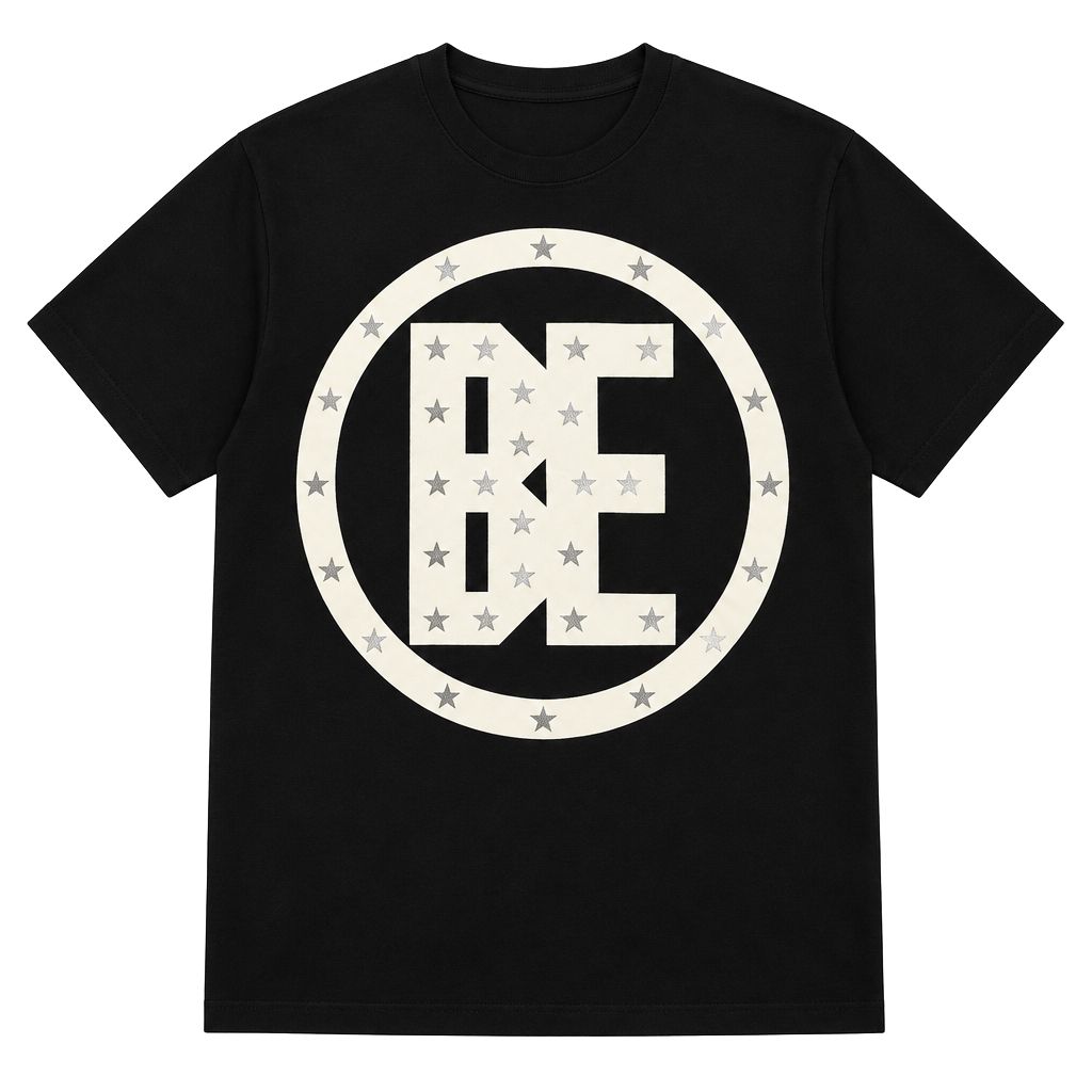 Bebe Graphic T-Shirt Size L Black Star BE Logo Short Sleeve Top 1