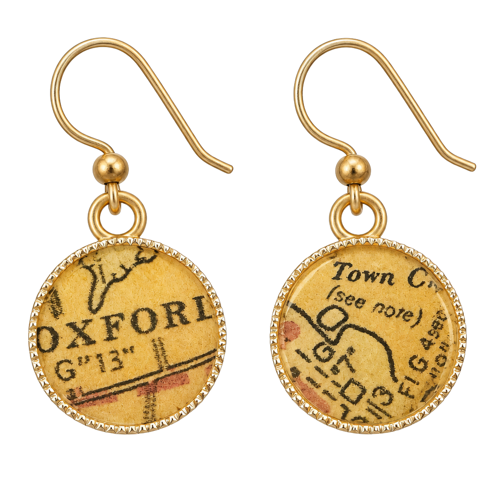 Handmade Oxford Book Page Dangle Earrings Vintage Map Literary Jewelry 1