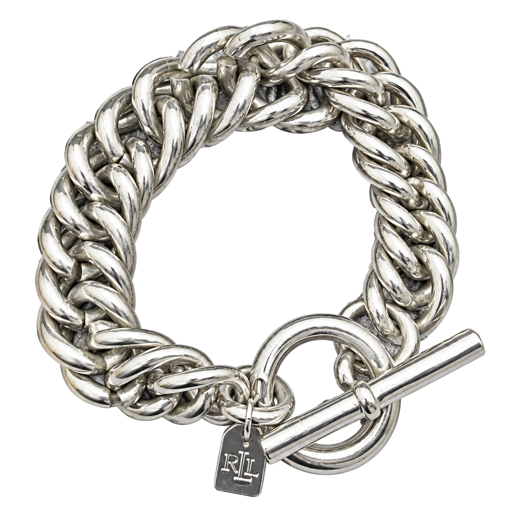 Ralph Lauren Vintage Double Curb Chain Toggle Bracelet Silver Tone 1