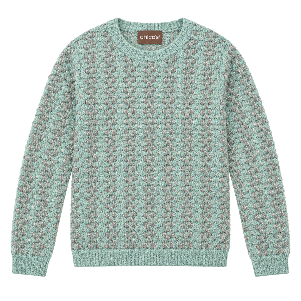 Chico's Colorblock Sequin Sweater Size 1 Mint Pink 3/4 Sleeve 1