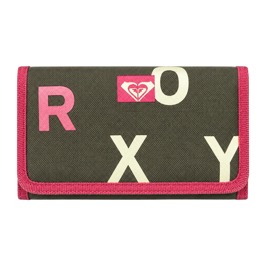 Roxy Trifold Wallet Brown Pink Logo Canvas Hook And Loop 1