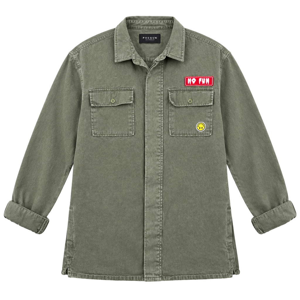 PacSun Military Utility Jacket Size M Olive Green Patches Boxy Fit 1