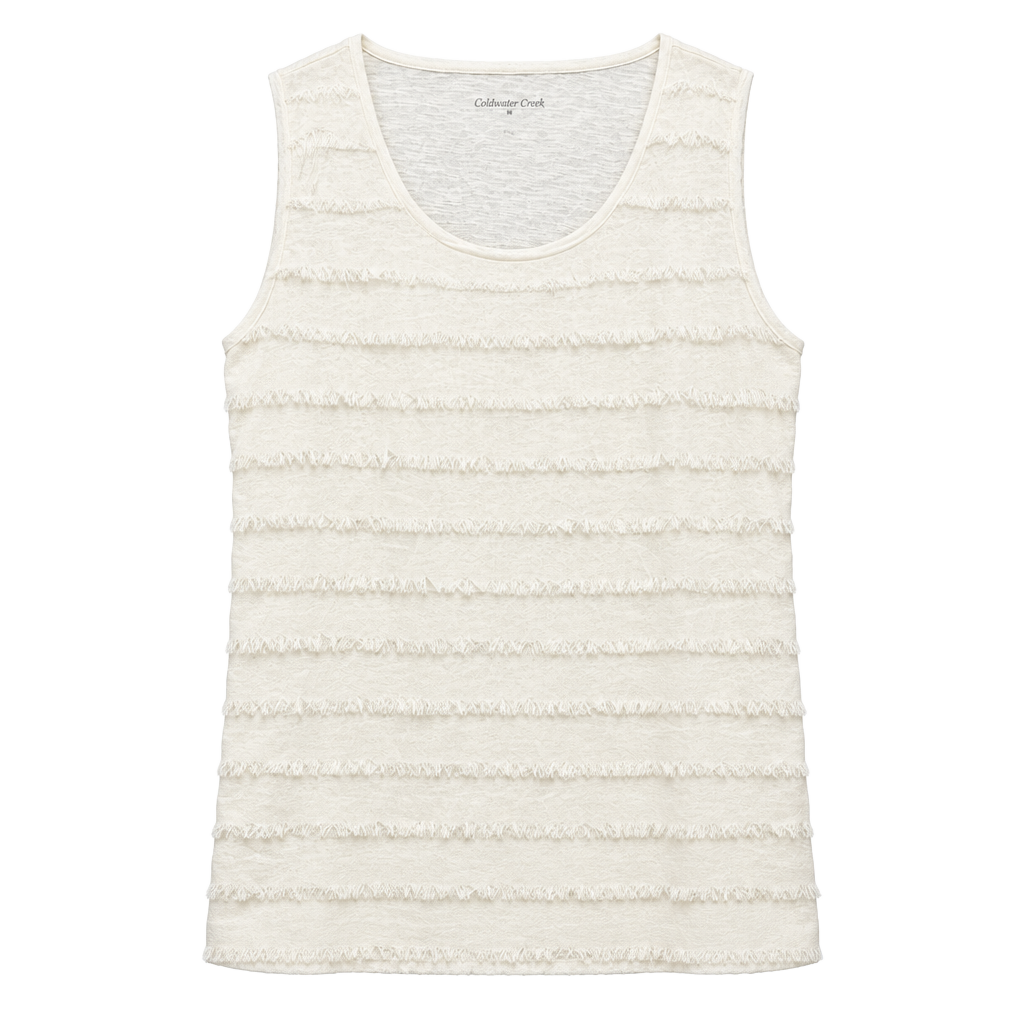 Coldwater Creek Tiered Fringe Tank Top Size L 14-16 Ivory Sleeveless 1