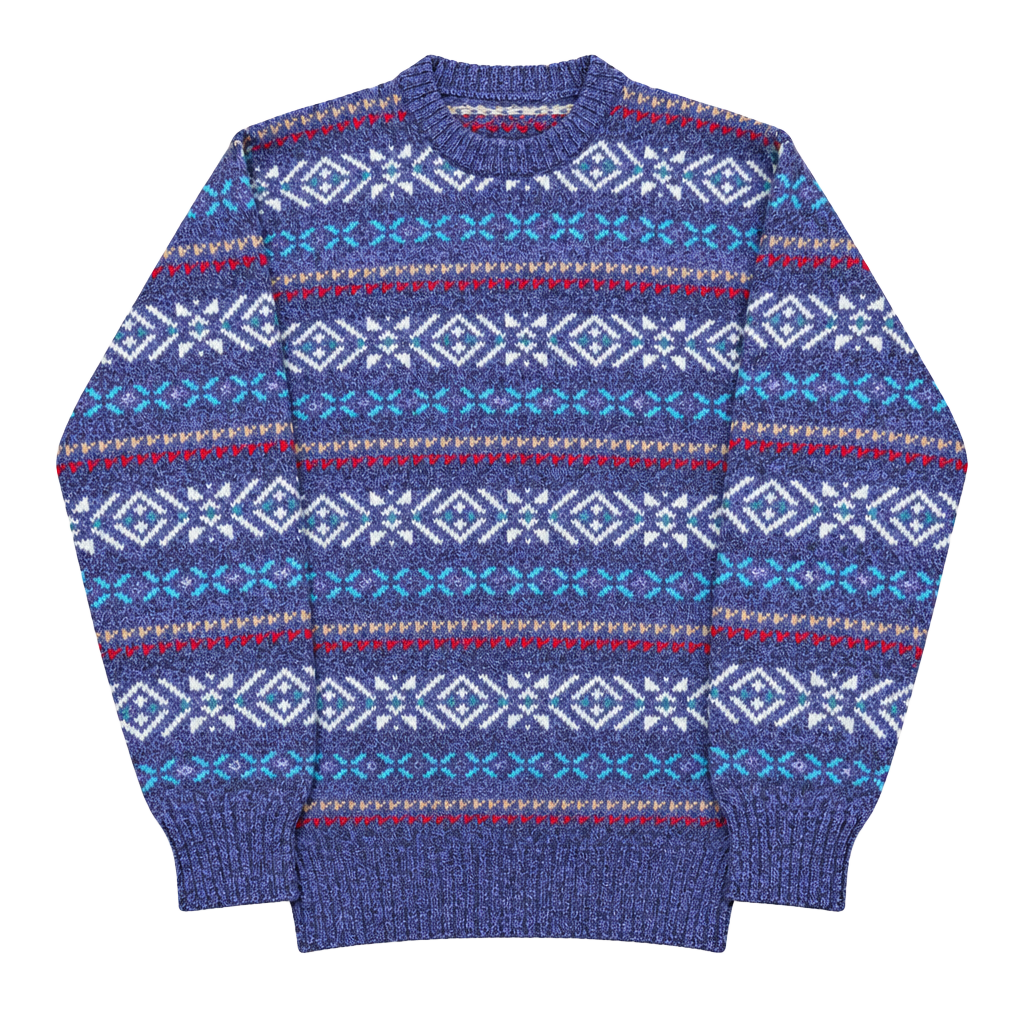 Kenneth Stevens Wool Sweater Size L Purple Fair Isle Geometric Vintage 1