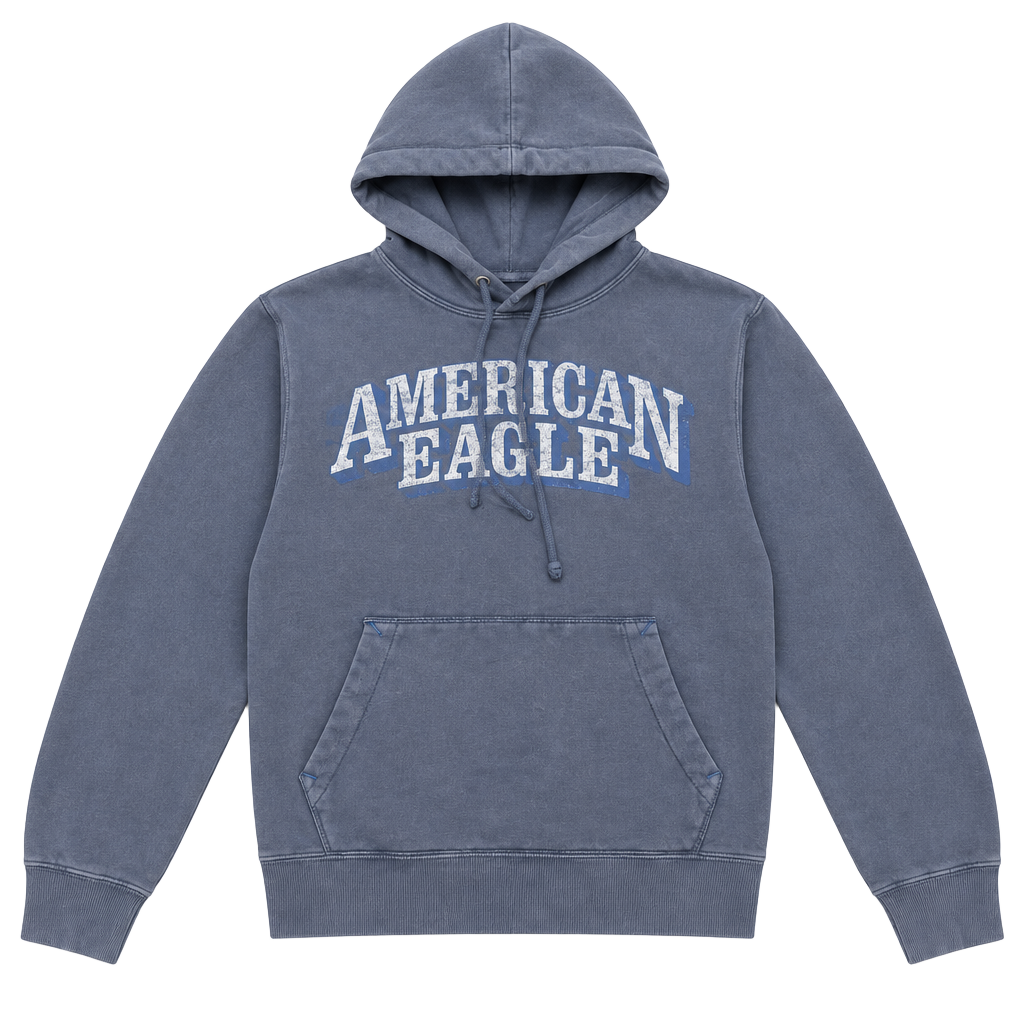 American Eagle Hoodie Size L Blue Cotton Fleece Graphic Pullover 1