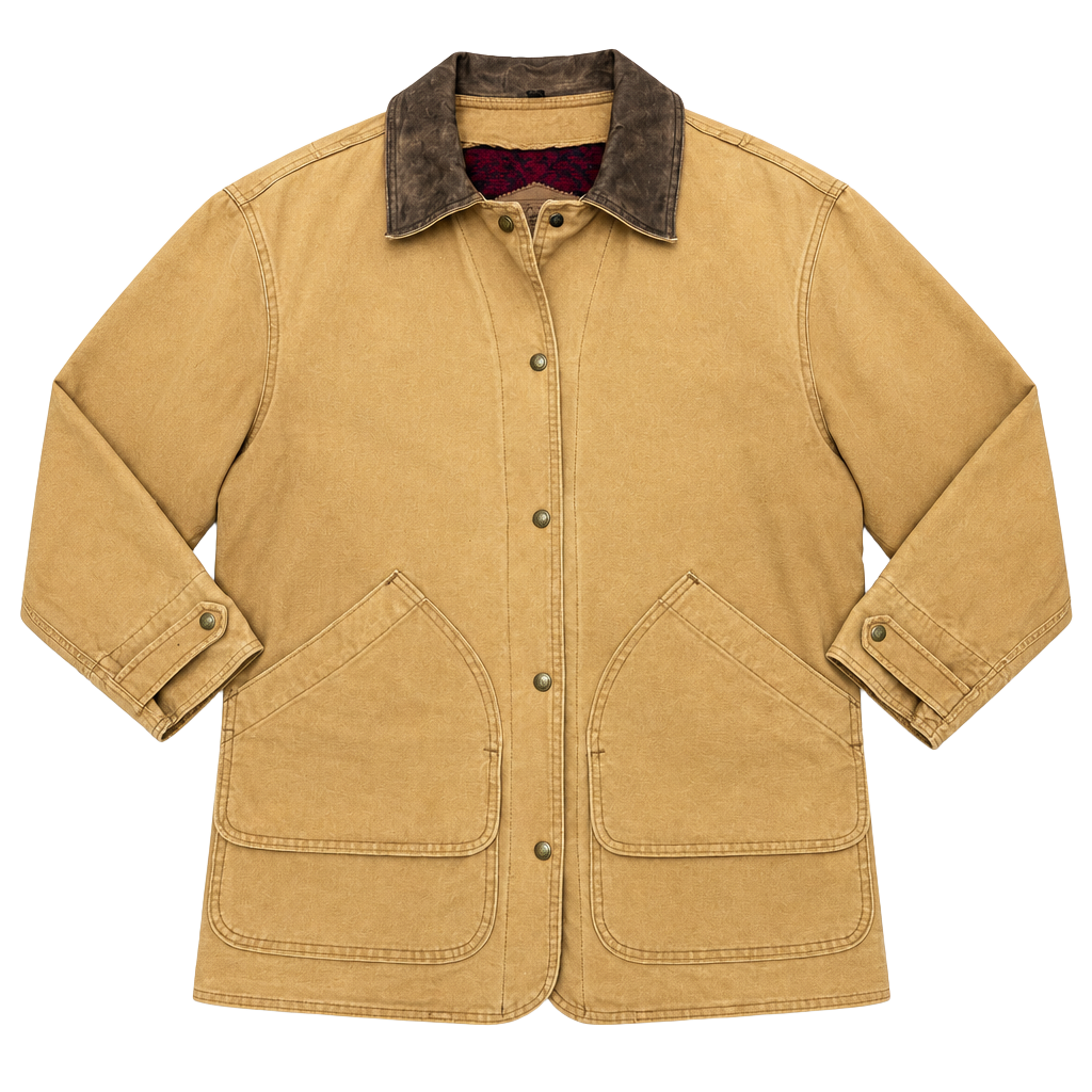 Vintage Woolrich Canvas Field Jacket Brown Leather Collar Blanket Lined -M 1