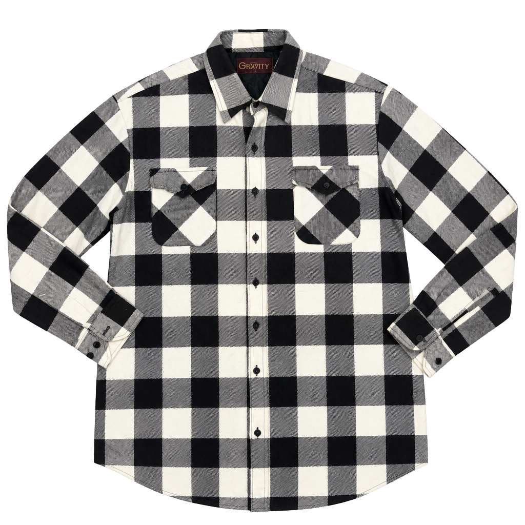Grizzly Buffalo Plaid Flannel Shirt Jacket XL Black White Quilted Lined 1