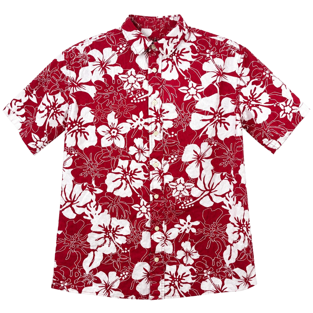 Cherokee Hawaiian Button Down Shirt Size XL 14/16 Red White Floral Aloha 1