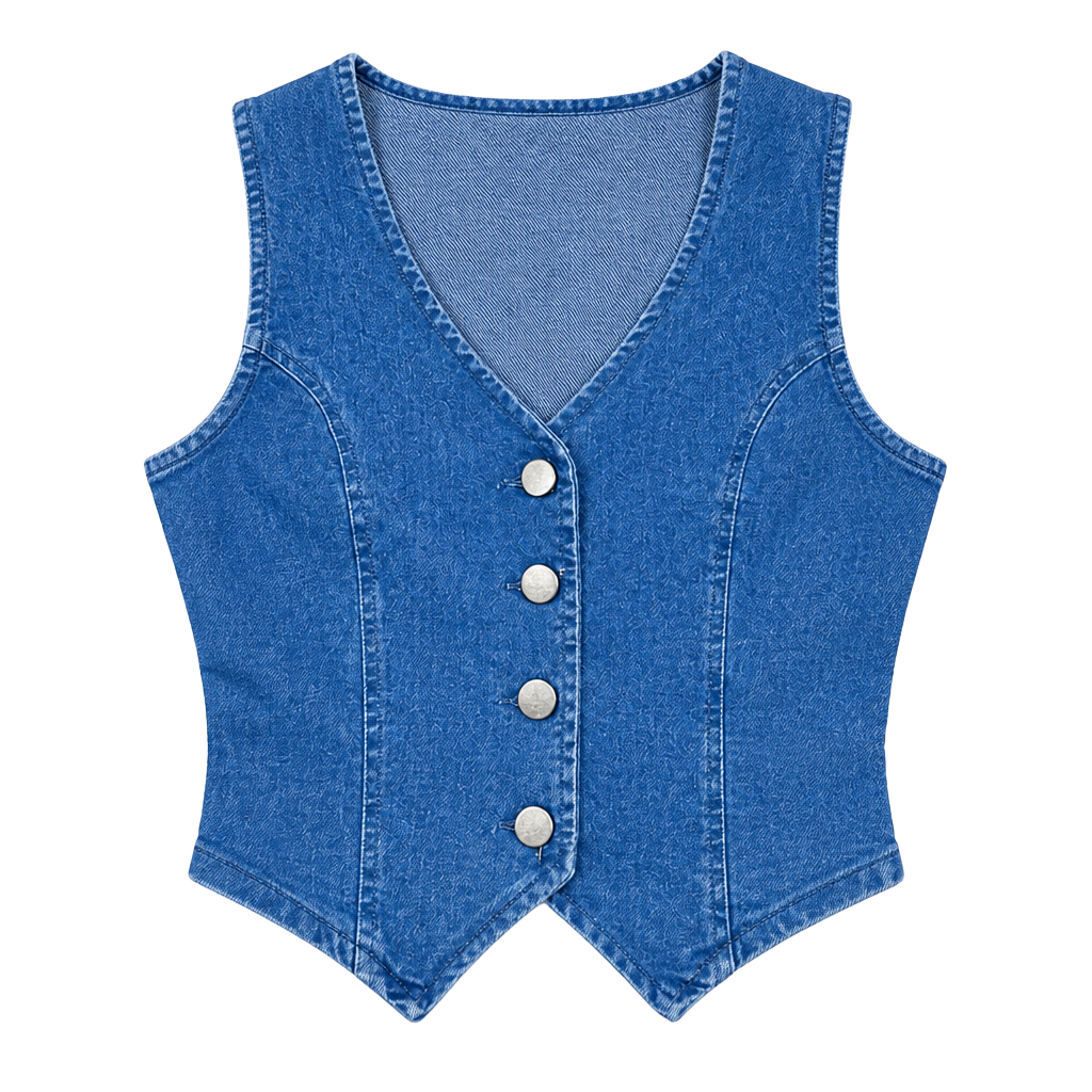 Women’s Blue Denim Button-Front Bustier Corset Top Solid Opaque Size S 1
