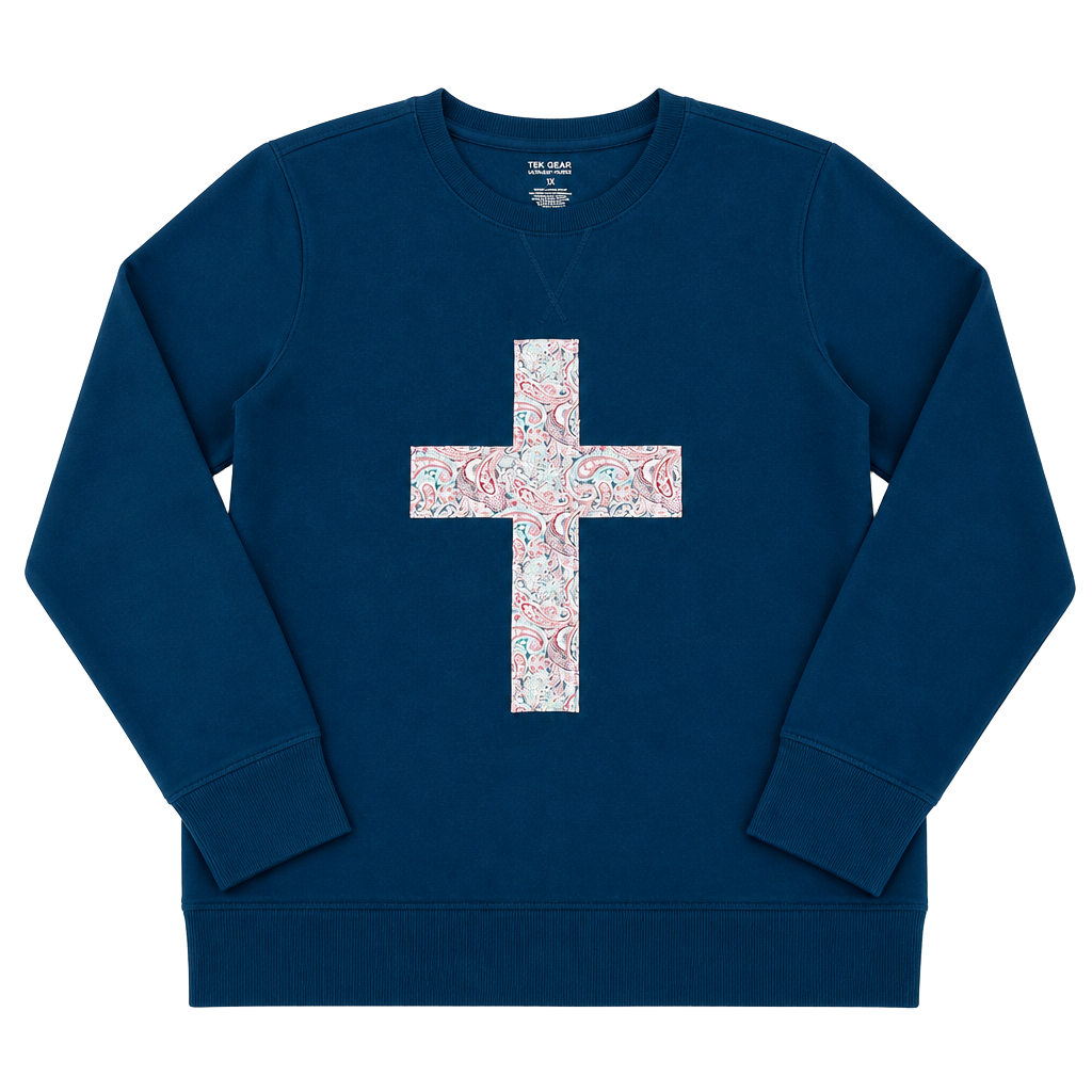 Handmade Tek Gear Ultrasoft Fleece Cross Paisley Patchwork Sweatshirt 1