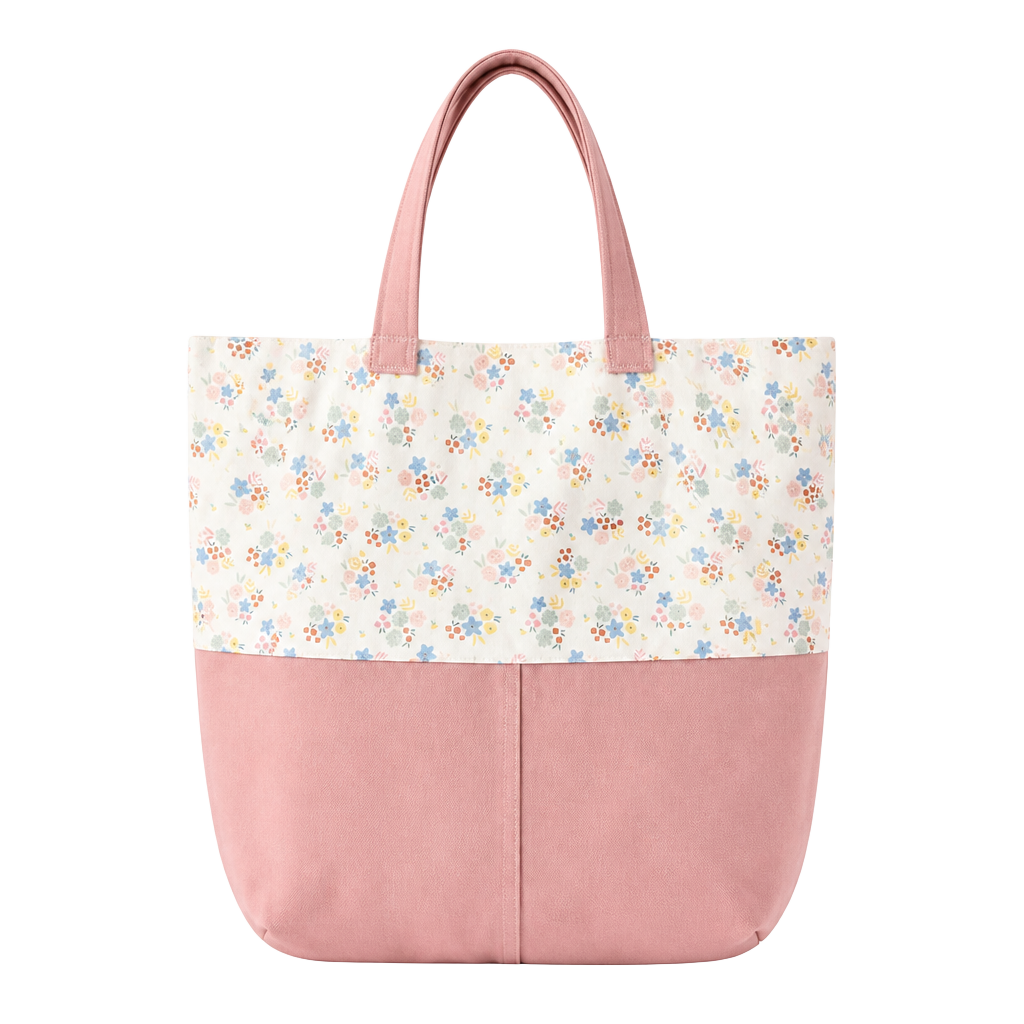 Handmade Cottagecore Pink Canvas and Floral Print Tote Bag 1