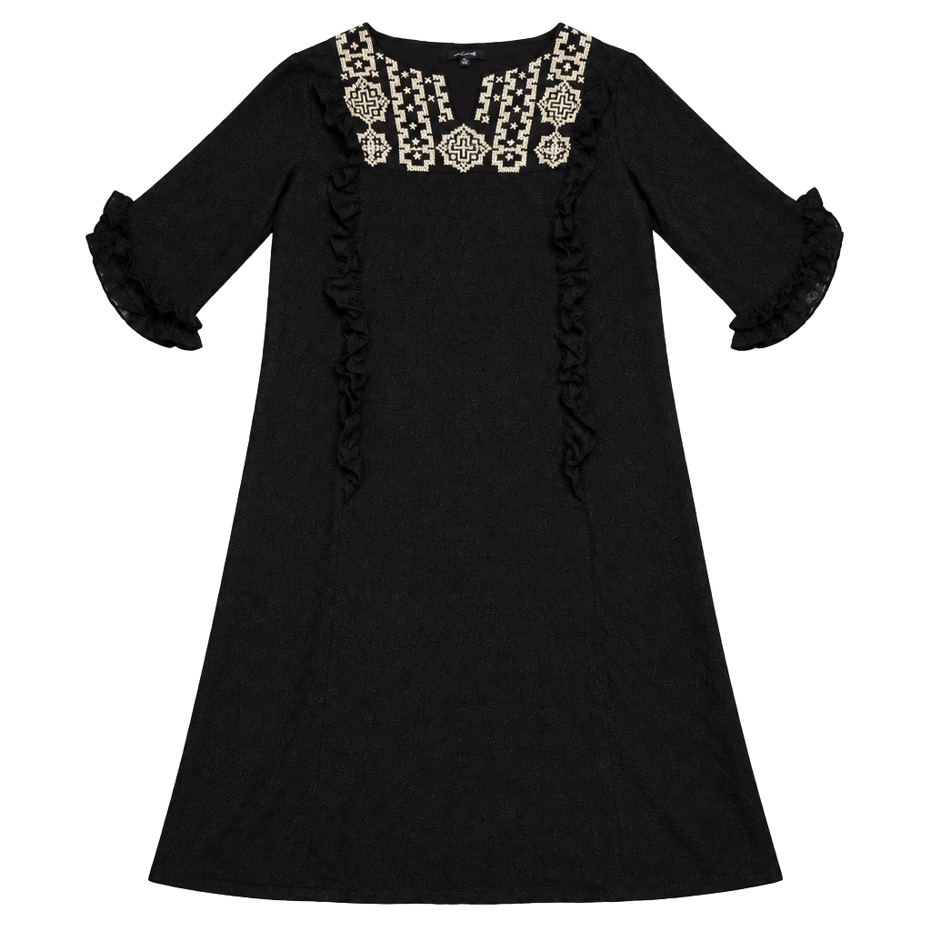 Madewell Cassia Dress Size XS Black Embroidered Ruffle Cotton 1