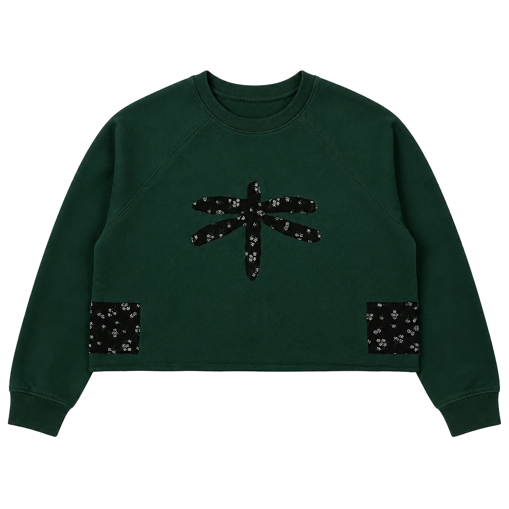 H&M Divided Basic Green Dragonfly Graphic Floral Patch Sweatshirt 1