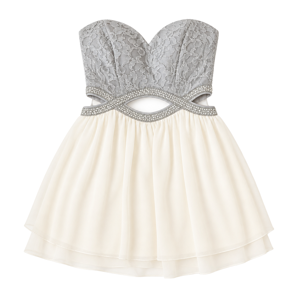 Speechless Womens Juniors Grey Lace and White Mini Dress Size 3 1