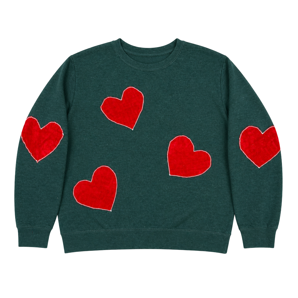 Handmade Hanes Charcoal Gray Fleece Sweatshirt with Red Hearts 1
