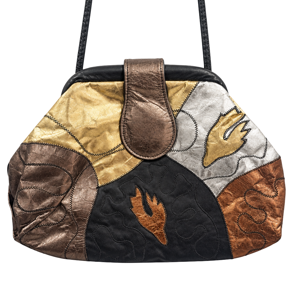 Vintage Metallic Leather Patchwork Crossbody Clutch Bag 1