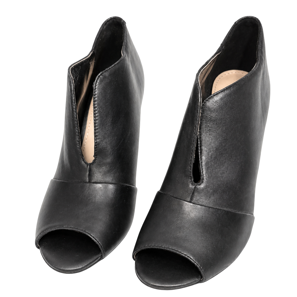 Nine West Artissa Black Leather Peep Toe Stiletto Heel Booties 1