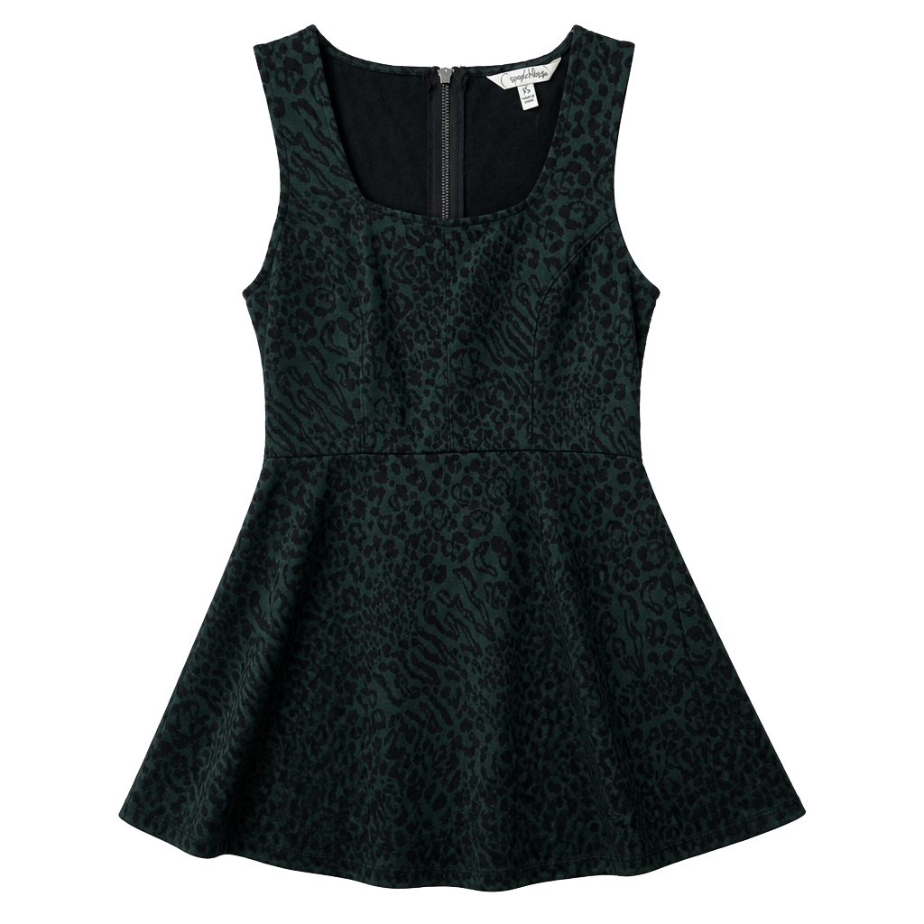 Speechless Dark Green Leopard Print Sleeveless Skater Dress Size XS NWT 1
