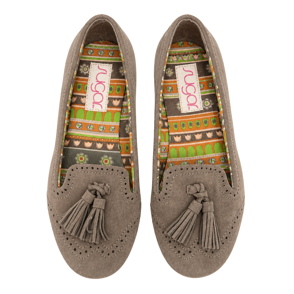Sugar Krunch Women's Nutmeg Taupe Suede Tassel Moccasin Flats 1
