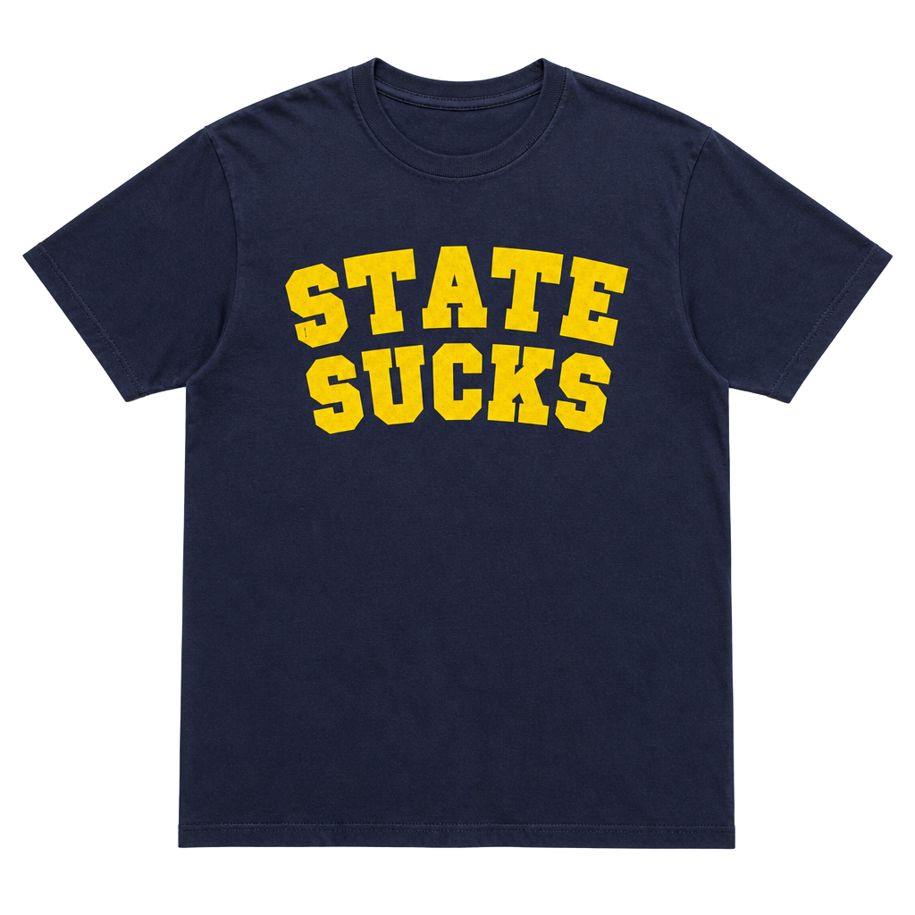 Navy Blue and Yellow State Sucks Graphic T-Shirt Size 2XL 1