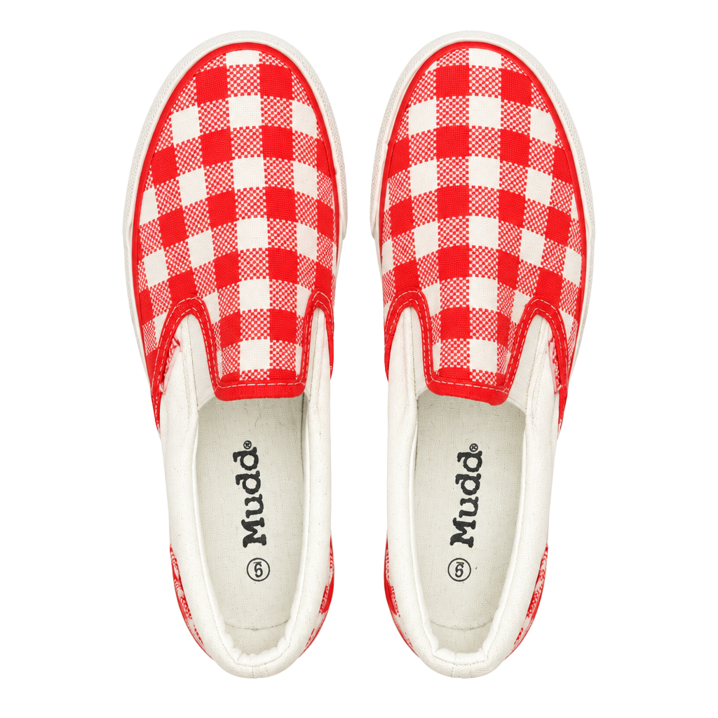 Mudd Slip-On Shoes Size 9 Red White Gingham Check Canvas Sneakers 1