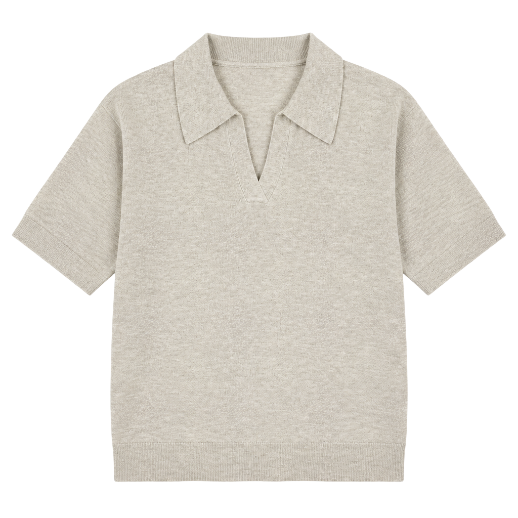 Stile Collection Polo Sweater Size Small Oatmeal Short Sleeve Knit Top 1