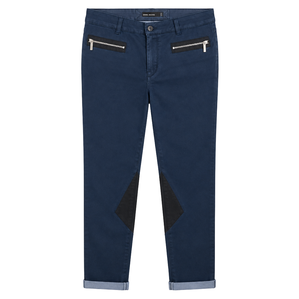 Karen Millen Coated Jeans Size US 6 UK 10 Blue Moto Zip Knee Patches 1
