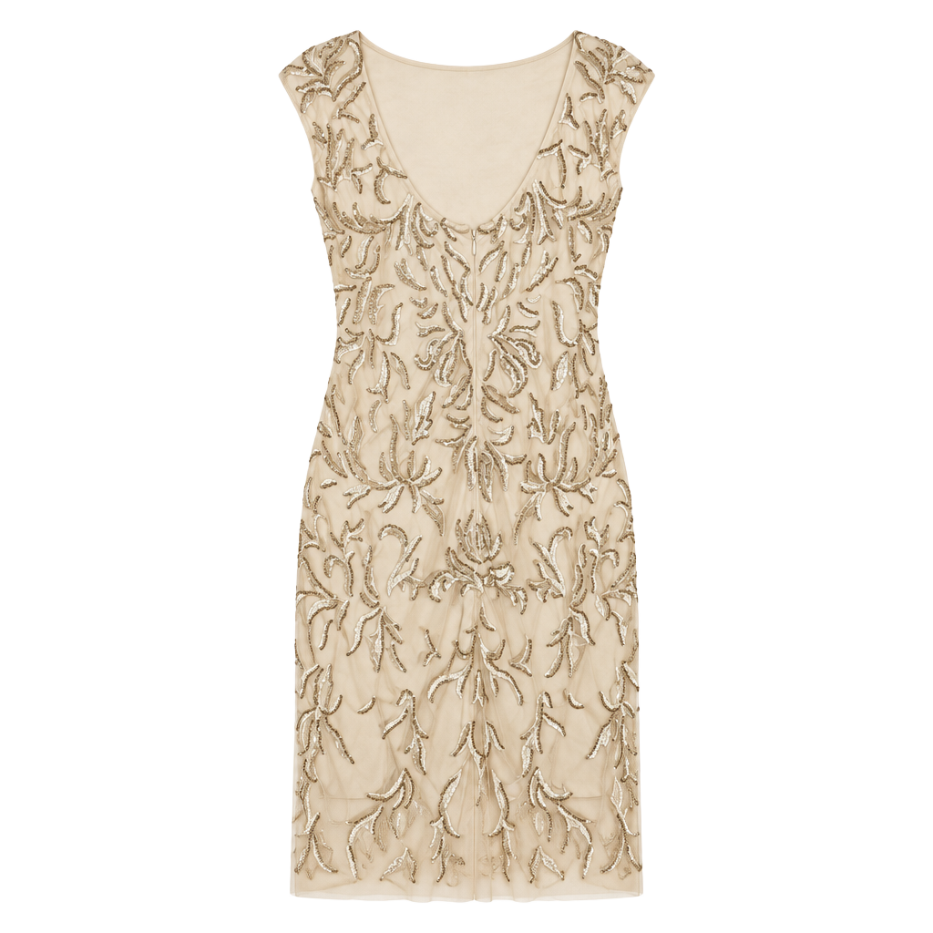 Pisarro Nights Beaded Dress Size 14 Champagne Cream Short Cocktail 1