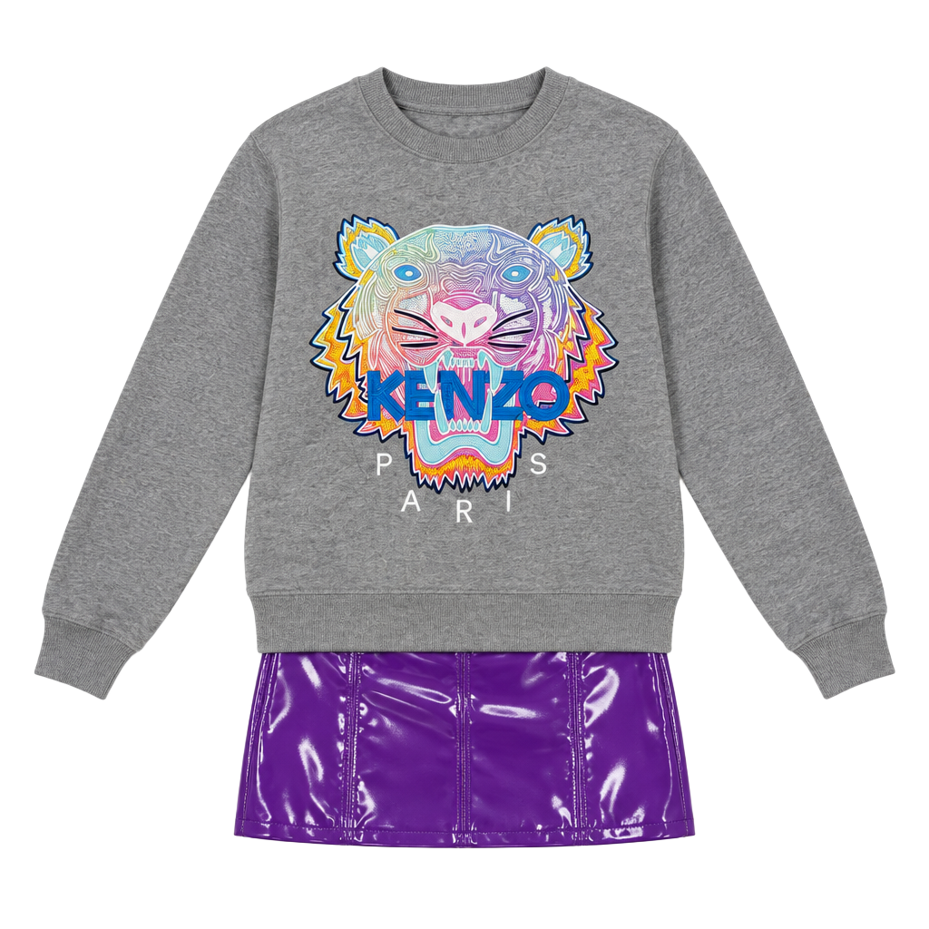 KENZO Paris Tiger Embroidered Sweatshirt Gray Multicolor Cotton Pullover 1