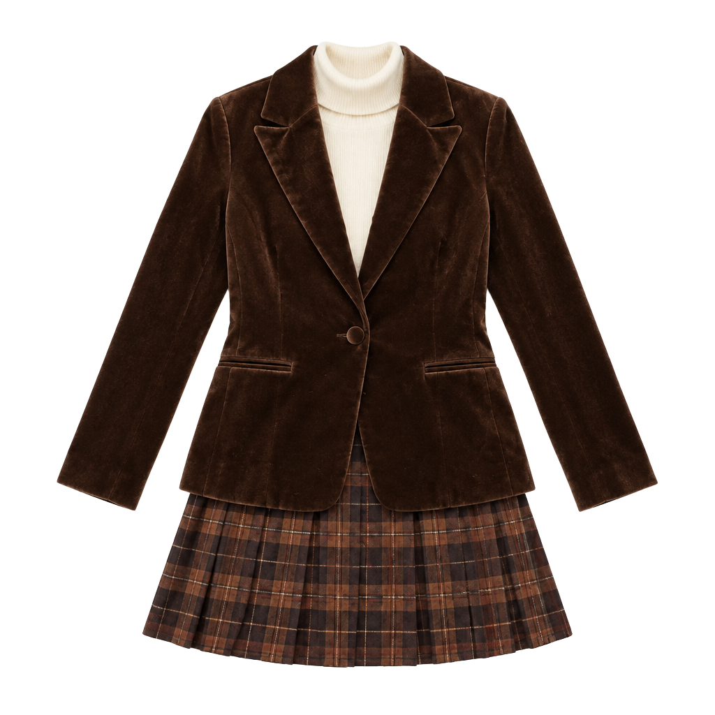 Molly Bracken Chocolate Brown Velvet Blazer XS Single Button Academia Collegiate 1