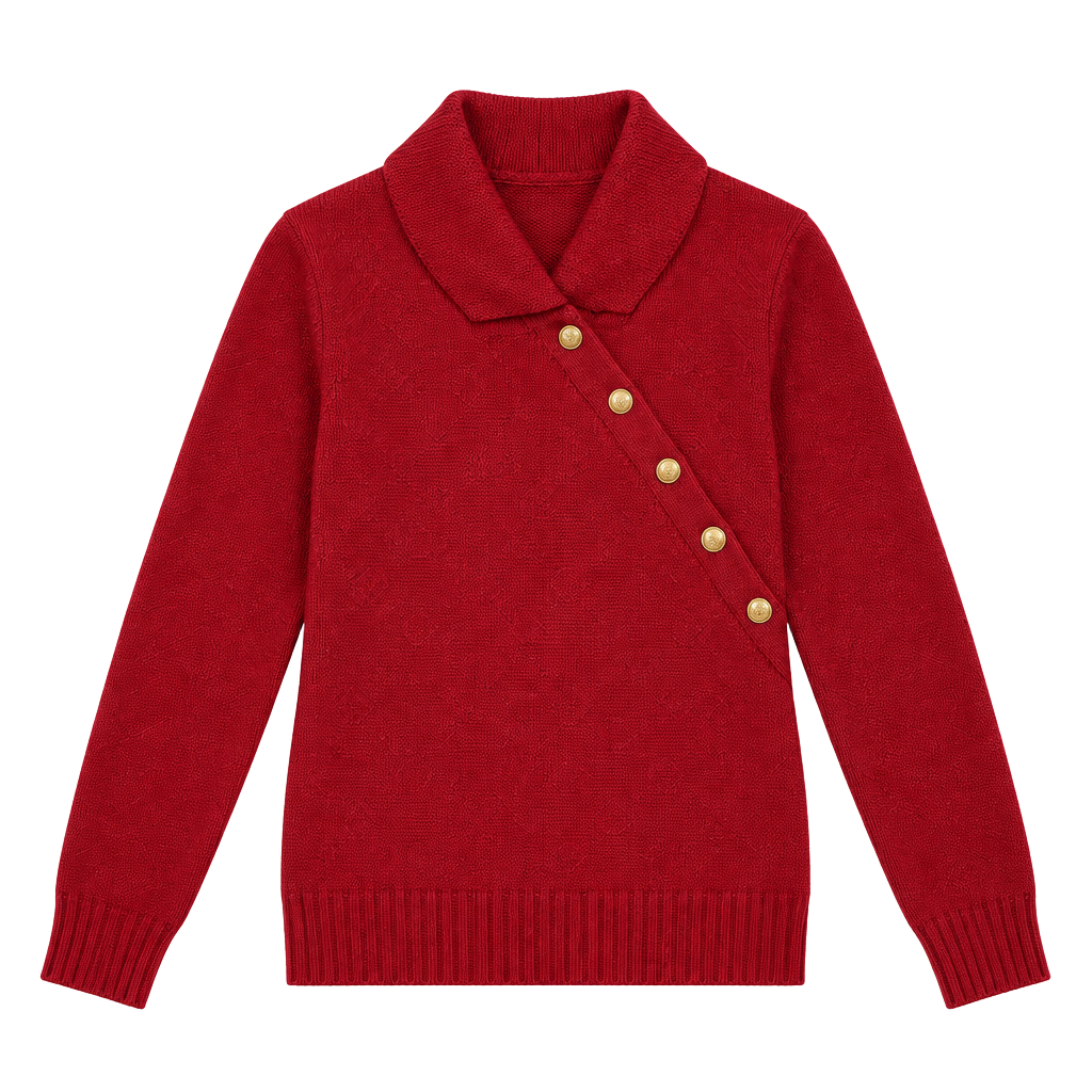 Lauren Ralph Lauren Red Cotton Sweater Large Shawl Collar Gold Button Asymmetric 1