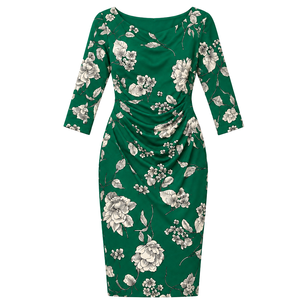 Lauren Ralph Lauren Green Floral Ruched Cowl Neck Stretch Sheath Dress 1