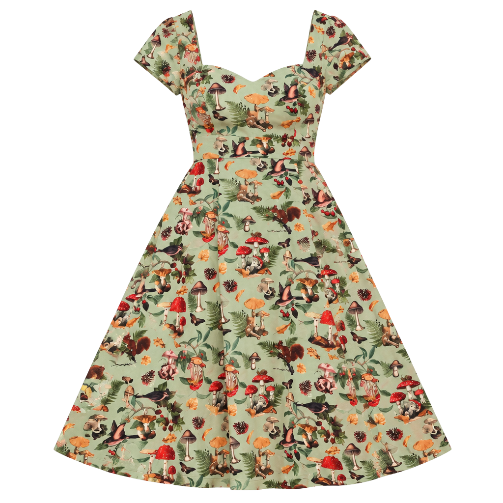 Dolly and Dotty Mushroom Woodland Print Swing Dress USA Size 8 whimsigoth, boho 1