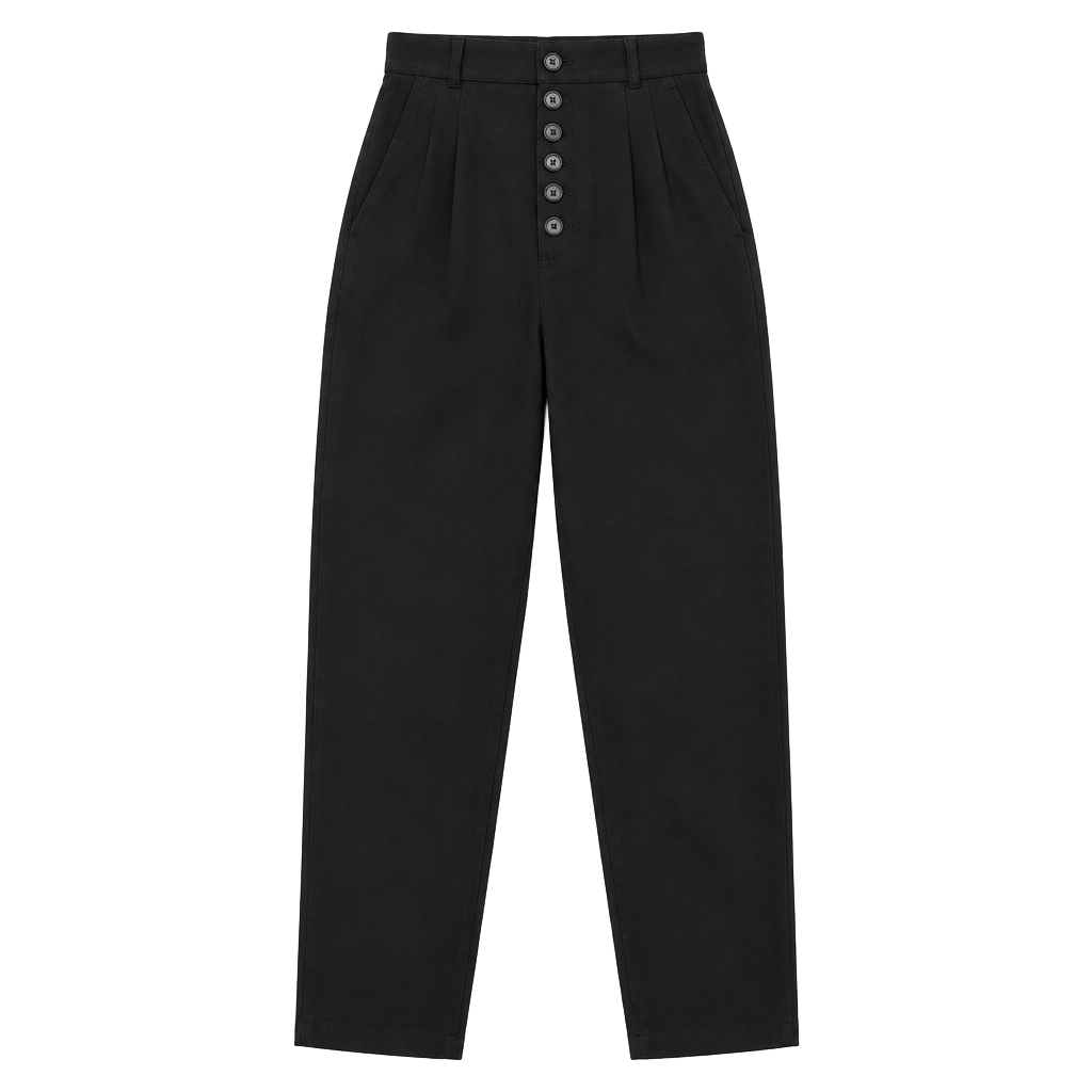 Anthropologie Black High Rise Button Front Pleated Cropped Pants 4 Petite 1