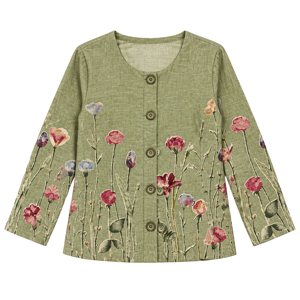 Sage Green Floral Cotton Flax Jacket Small Cottagecore Boho Made in USA 1