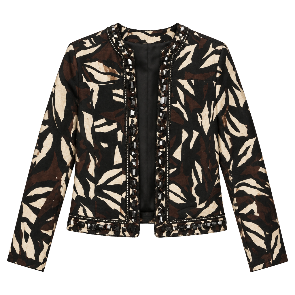 Investments Embellished Abstract Print Zip Front Jacket Small Cotton Y2K 1