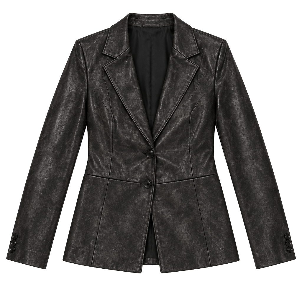 Preview Collection Black Genuine Lambskin Leather Blazer Size L Y2K Mobwife, 1