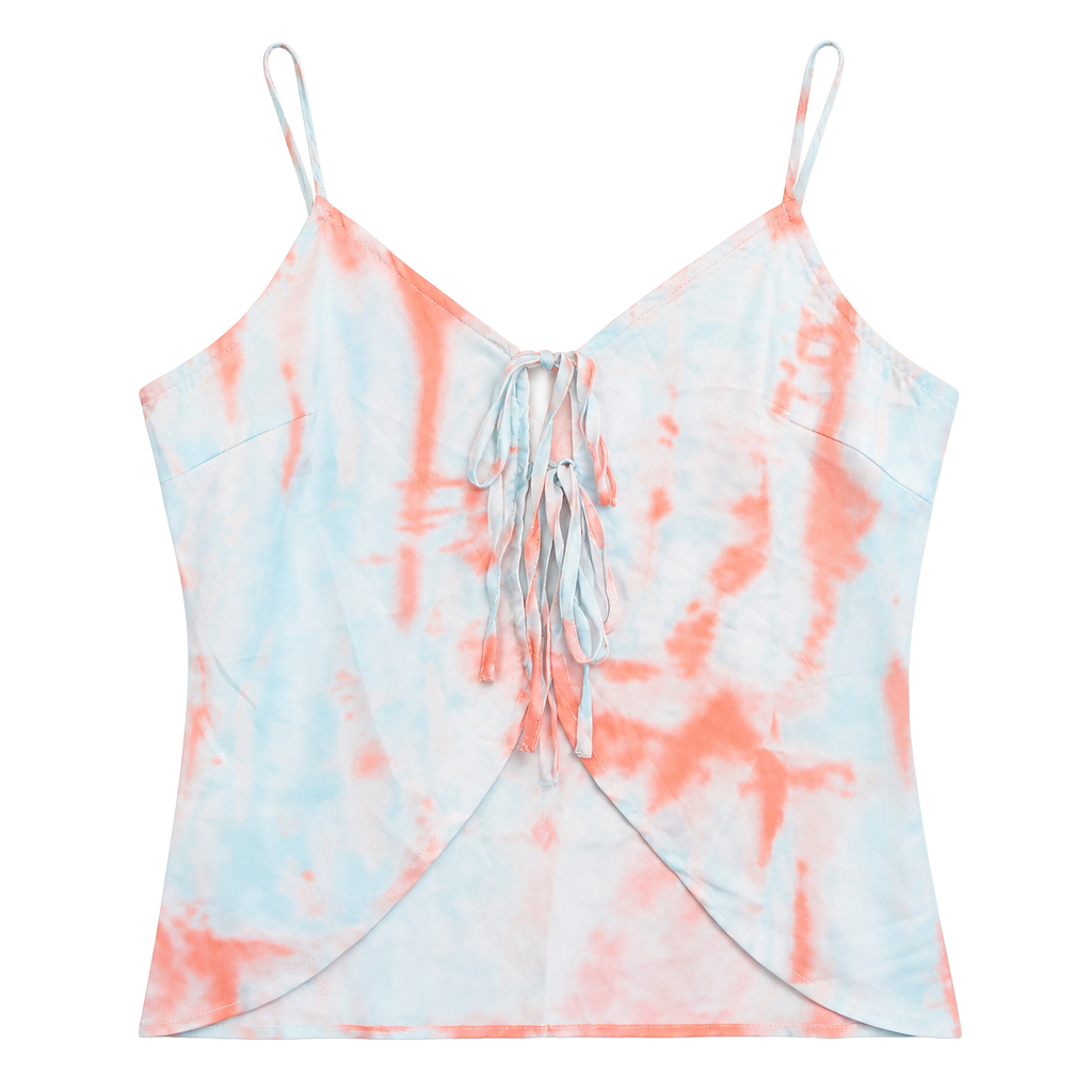 SHEIN Women's Tie-Dye Spaghetti Strap Tie-Front Camisole Top 1