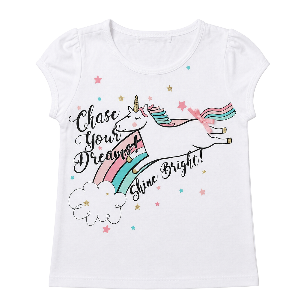 Girls White Short Sleeve Unicorn Graphic T-Shirt 1