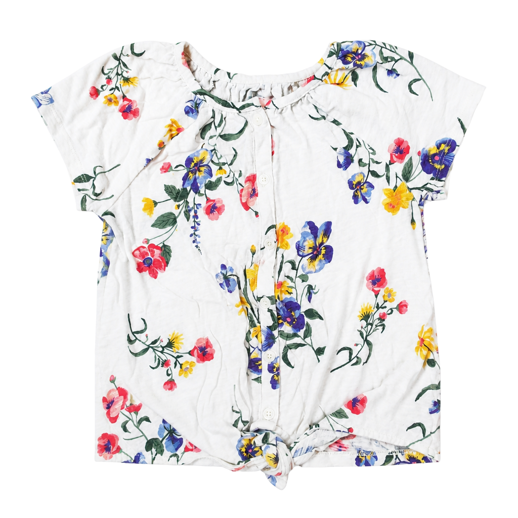 Old Navy Floral Short Sleeve Button-Front Tie-Hem Top 1