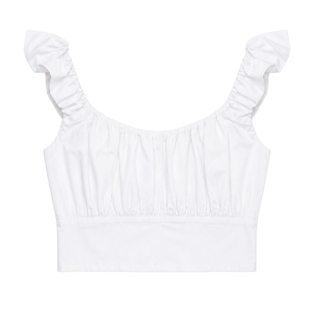 Abercrombie & Fitch White Scrunch Ruffle Strap Bustier Crop Top 1